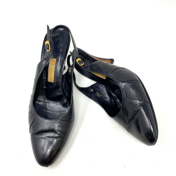 Vintage Gucci 1980's Slingbacks 3" Heel Textured Leather Accent Size 38.5 - Picture 1 of 16